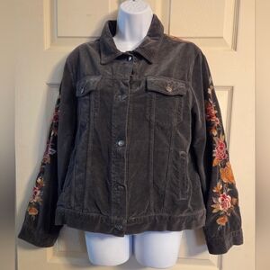 Johnny Was Workshop Embroidered Floral Sleeve Cotton Jacket - Dark Gray Large*